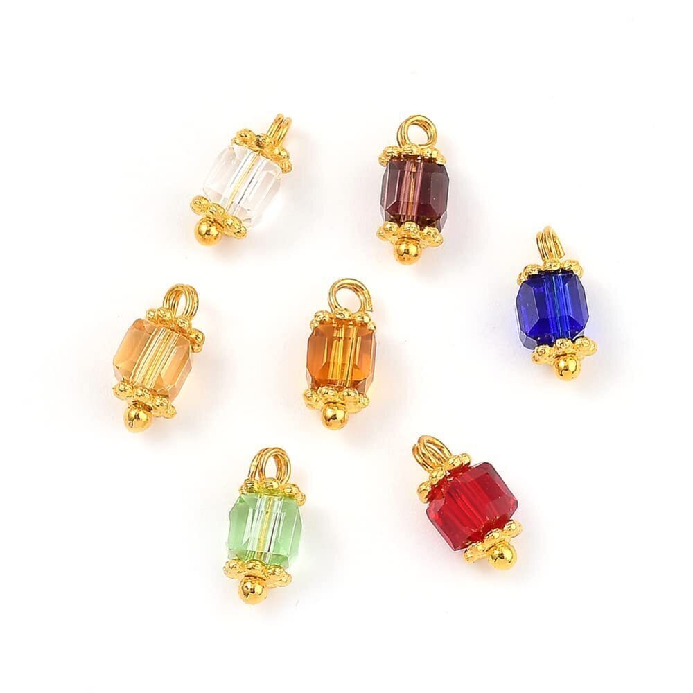 9225 100Pcs Colorful Glass Cube Charms Crystal Square Connector Pendants
